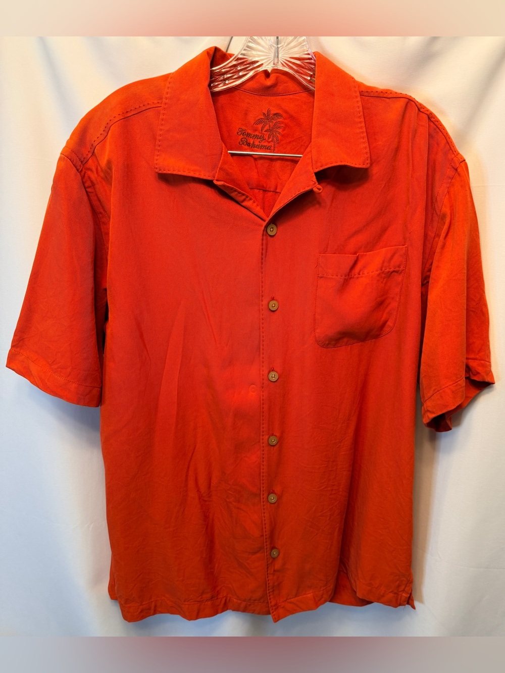 Tommy Bahama Men’s Medium 100% Silk‎ Shirt Short Sleeve Dark Orange Hawaiian